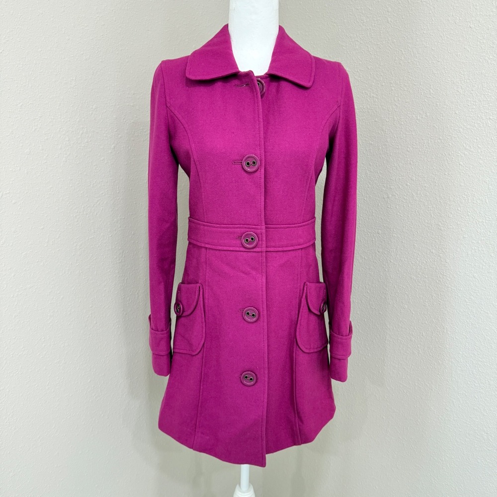 Tulle Wool Blend Coat Small Magenta Pink Preppy